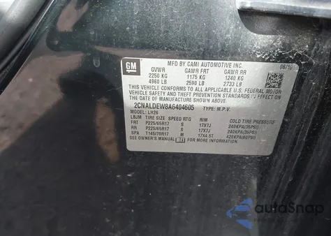 2010 Chevrolet Equinox Lt z USA, uszkodzony, nr VIN 2CNALDEW8A6404605